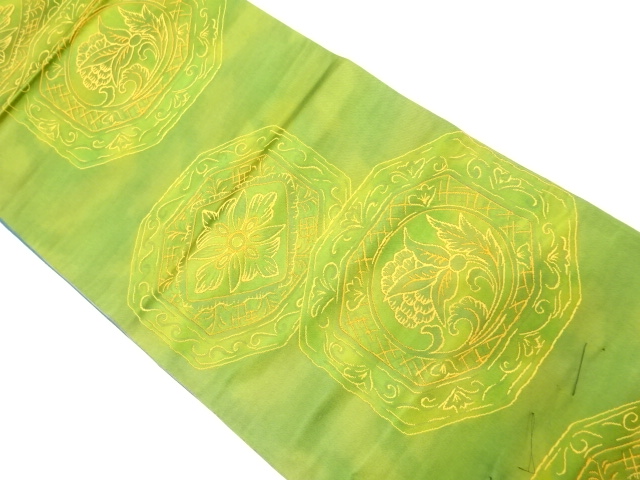 アンティーク　絵皿に唐花模様織り出し袋帯（材料）